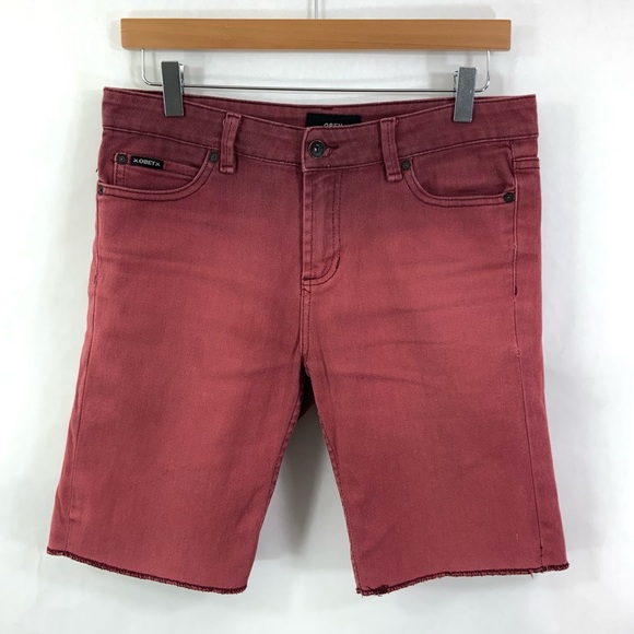 OBEY Raw Hem Jean Shorts Denim Shorts Maroon i29 - Picture 3 of 4